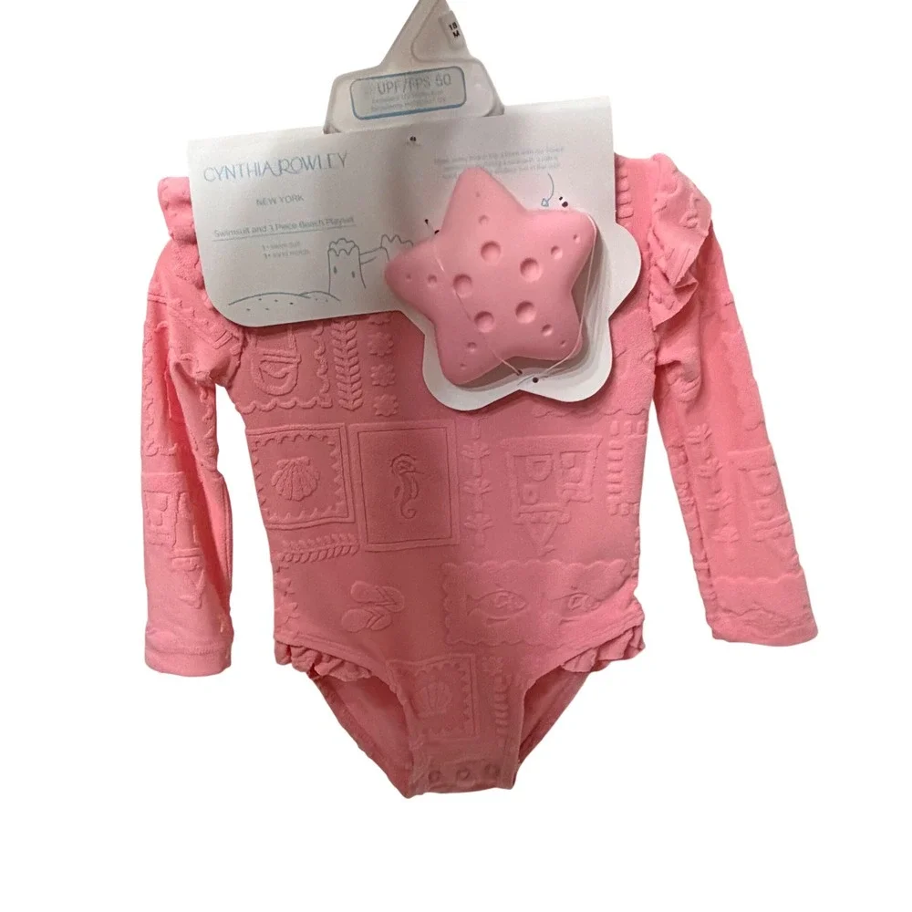 Cynthia Rowley Girls Pink Long Sleeve Swimsuit & Beach Toy Set 18M UPF 50